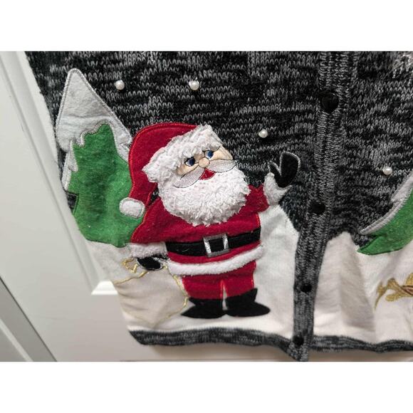 Ugly Christmas Sweater Vest Size S Santa Reindeer Gold Felt Rudolph Holiday Time - Picture 2 of 11